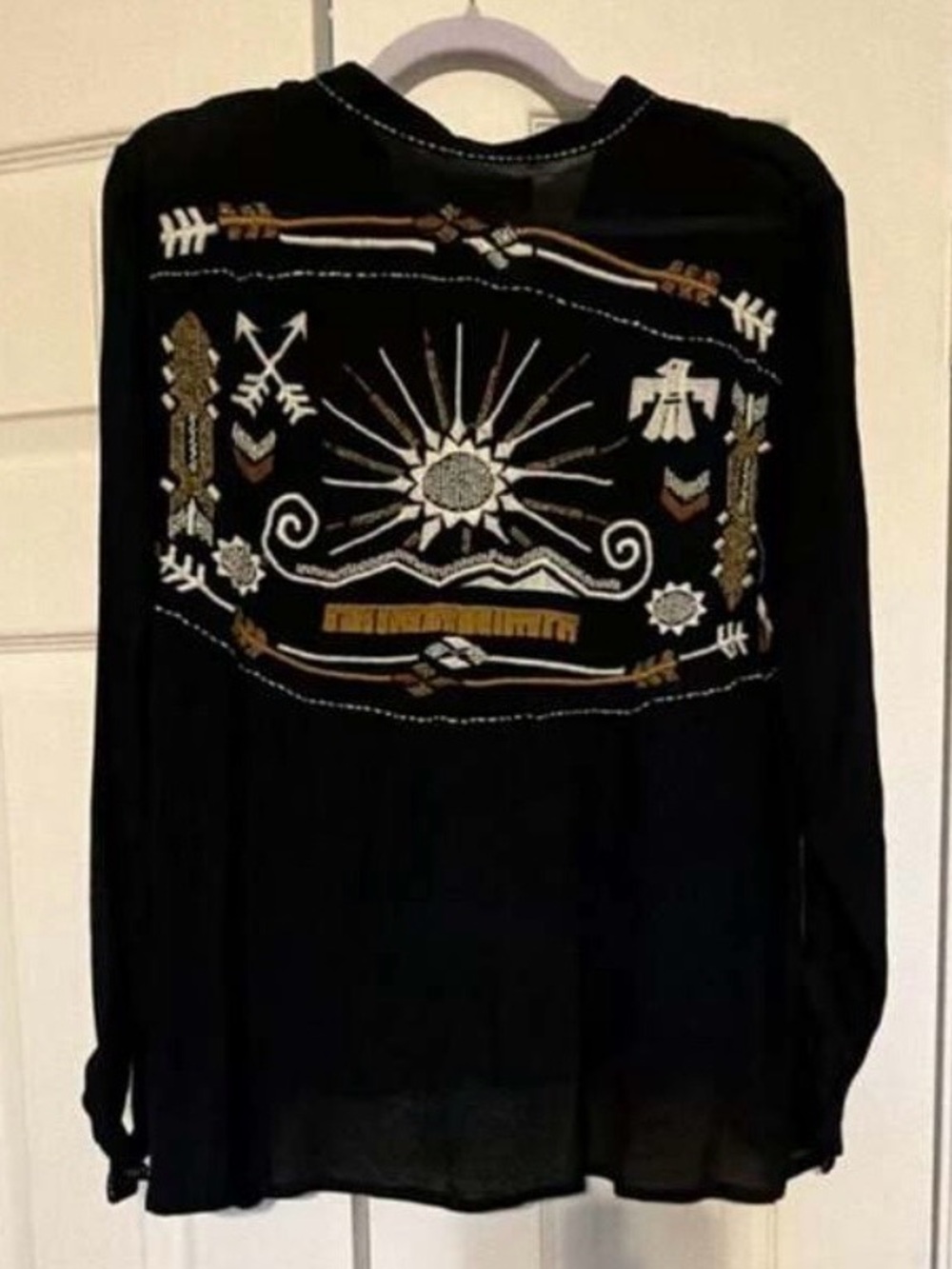 Double D Ranch Black Embroidered Beaded Western Blouse